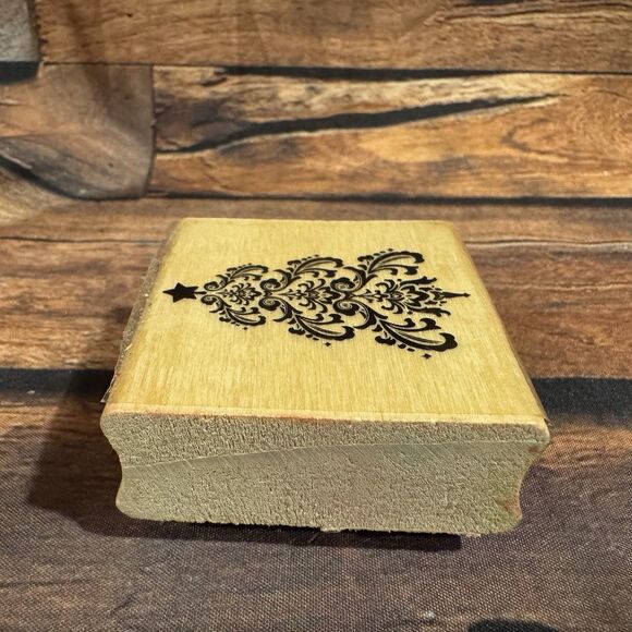 Ornate Christmas Tree Wood Stamps Wooden Mounted Holiday Crafts Scrapbooking - Picture 4 of 9